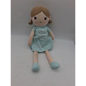 Linzy Toys Emily Baby Rag Doll Mint Blue Dress Plush Doll Brown Hair 16" Cloth